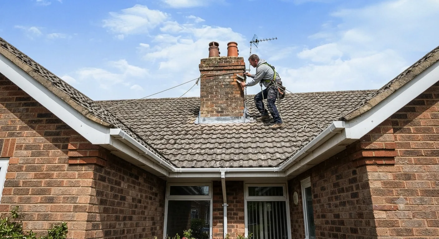 Chimney repair and leadwork on a brick stack